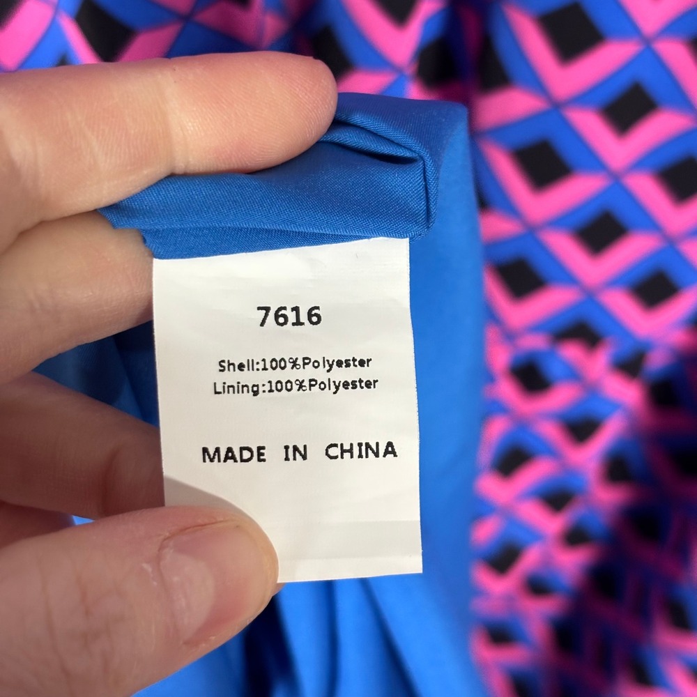 Pretty Garden Tiered Midi Dress XL Pink‎ Blue Geometric Smocked Retro Maximalist - Picture 10 of 13